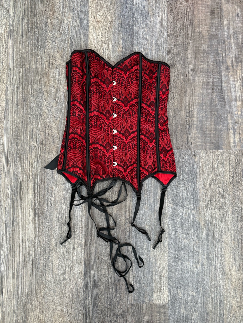 Adore Me Red Black Lace Corset Bustier Garter Lingerie Size Medium